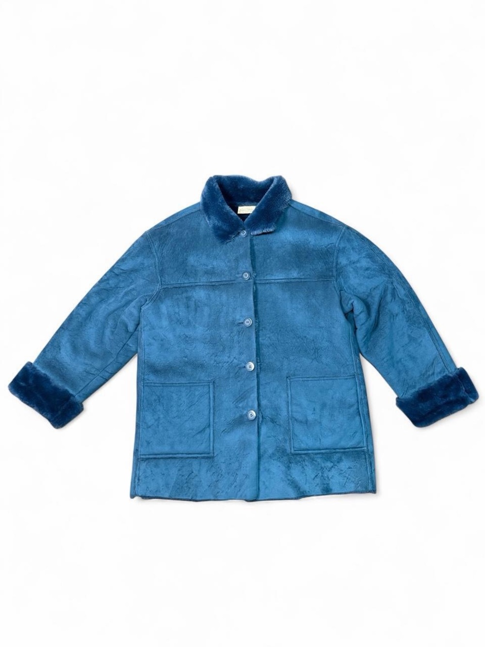 St. John’s Bay Blue Faux Shearling Coat L Y2K Penny Lane Faux Suede 31”